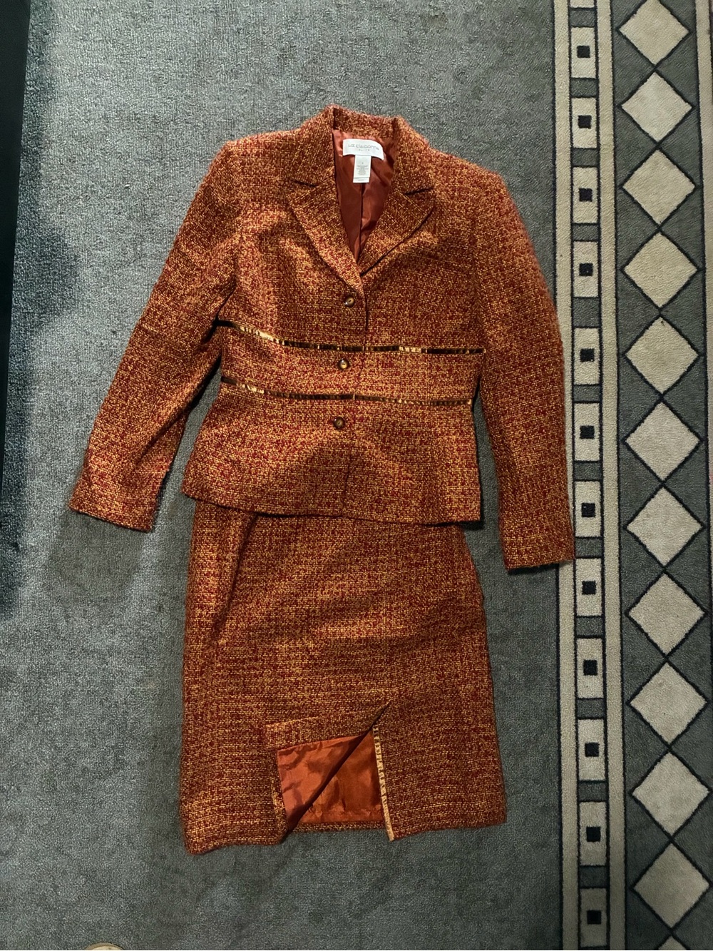 Liz Claiborne Vintage 90s Rust Orange Tweed Blazer and Skirt Set